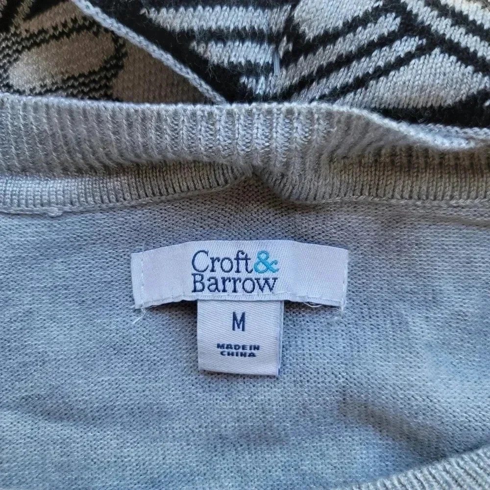 NWT Croft & Barrow Woman Sweater Gray Black Attached Scarf M Lightweight Knit - Picture 10 of 12
